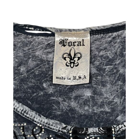 Vocal Cross Logo Tee Gray Black Medium Long Sleeve Goth Grunge Punk Edgy - Picture 3 of 12